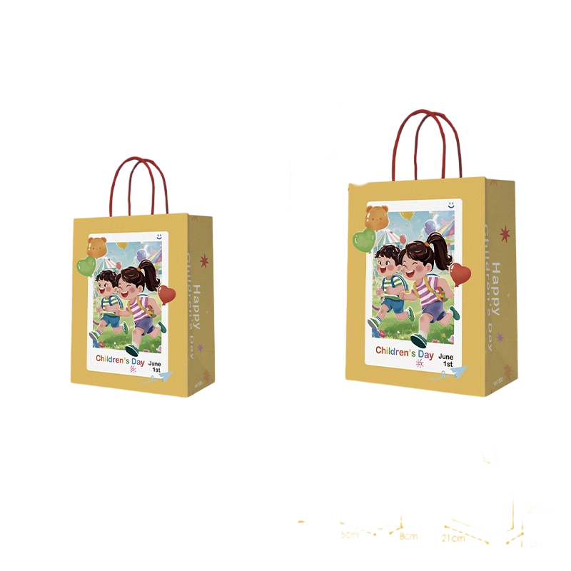 Kraft Paper Bags-Cartoon Printed Gift Bags With Twisted paper Handles Custom Logo For Kids Party And Bakery Packaging