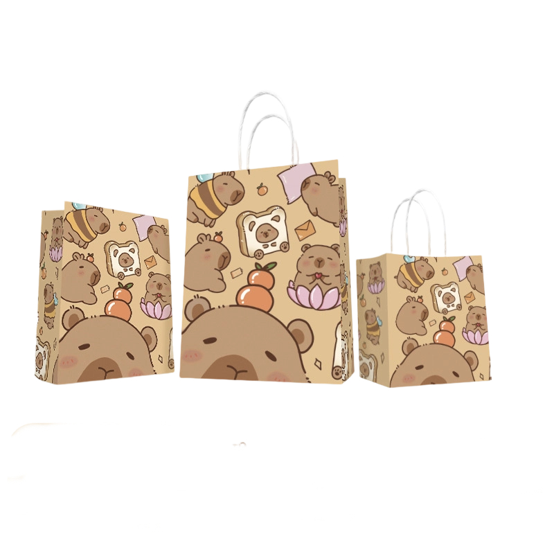 Kraft Paper Bags-Cartoon printed Gift Bags With Twisted paper Handles Custom Logo For Bakery And Birthday gift Packaging