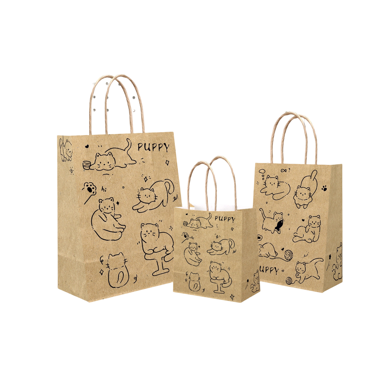 Kraft Paper Bags-Cartoon printed Gift Bags With Twisted paper Handles Custom Logo For Coffee And Bakery Packaging