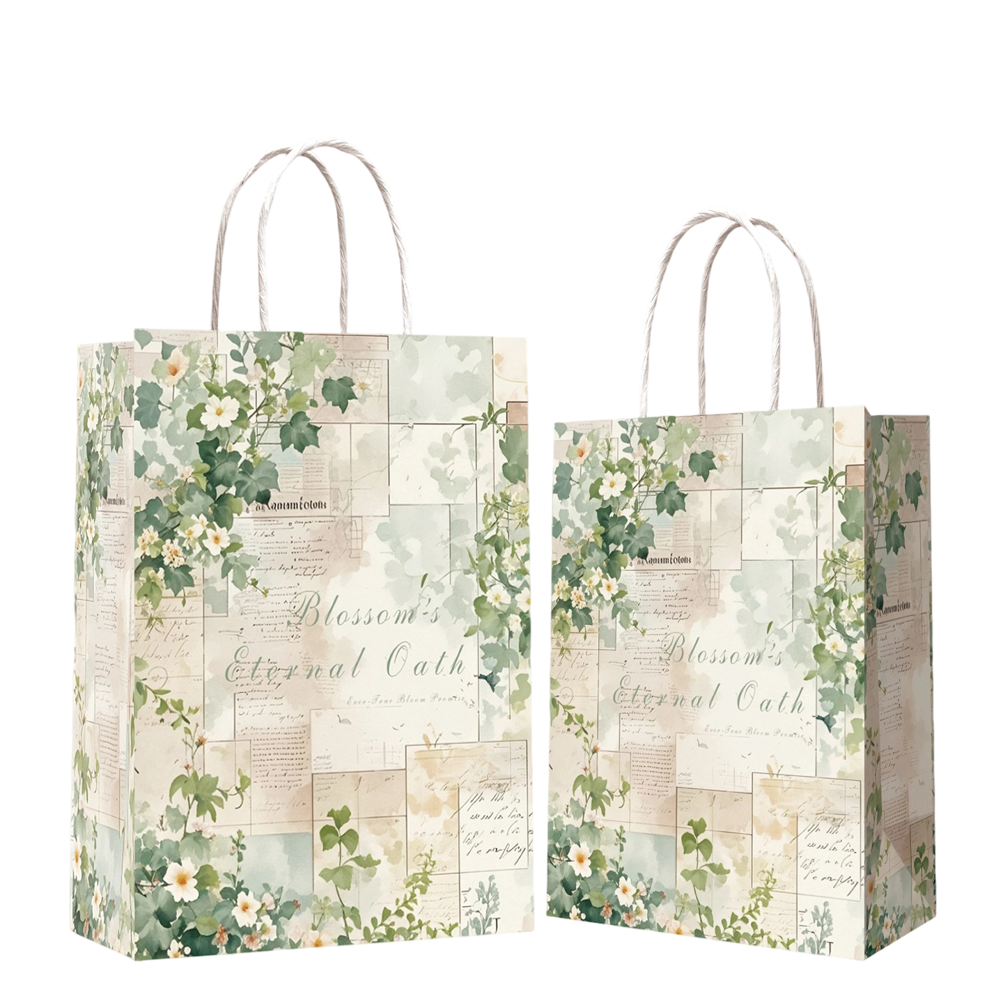 Kraft Paper Bags-Floral & Cartoon‑print Gift Bags With Twisted‑paper Handles Custom Logo For Birthday And Flower‑gift Packaging