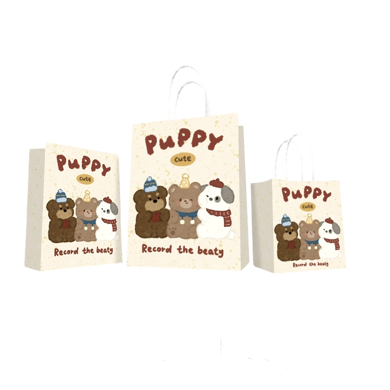 Kraft Paper Bags-Cartoon Printed Gift Bags With Twisted paper Handles Custom Logo For Kids Party And Bakery Packaging