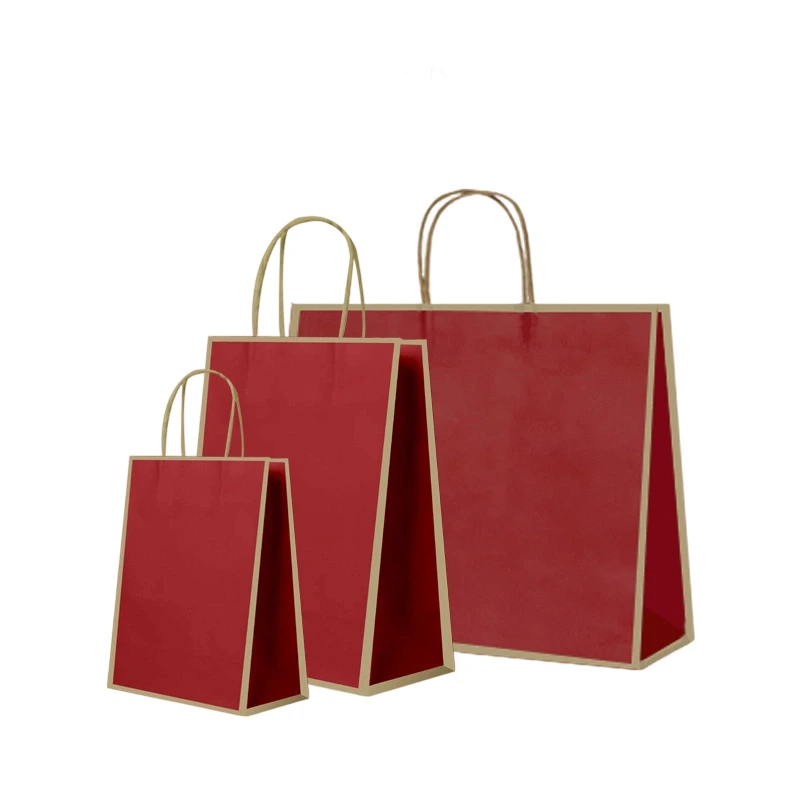 Kraft Paper Bags-With Twisted paper Handles, Gold trimmed Colorful Gift Paper Bags For Present giving
