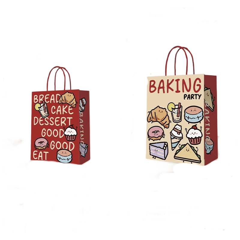 Kraft Paper Bags-Cartoon Printed Gift Bags With Twisted paper Handles Custom Logo For Kids Gifts And Bakery Packaging