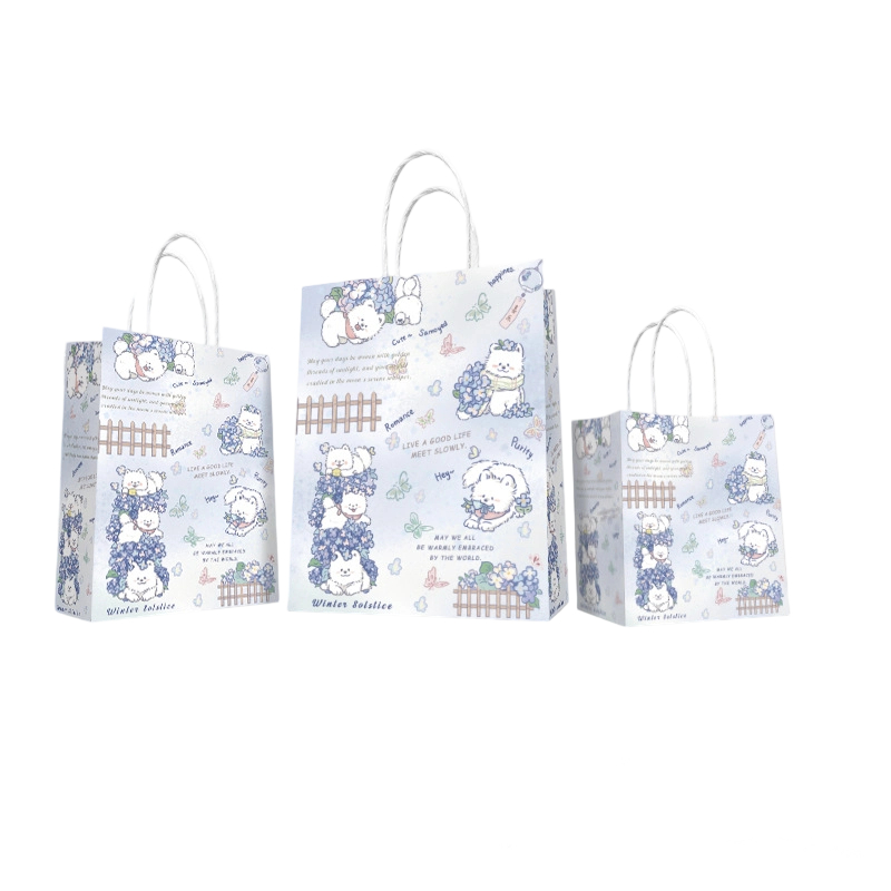 Kraft Paper Bags-Cartoon print Gift Bags With Twisted paper Handles Custom Logo For Kids Gifts And Bakery Packaging
