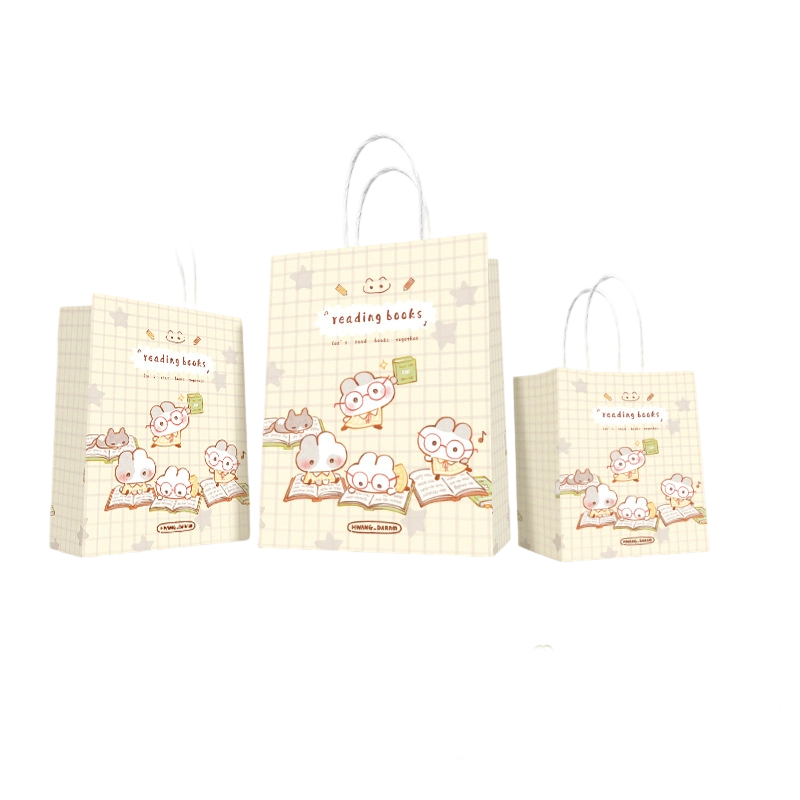 Kraft Paper Bags-Cartoon printed Gift Bags With Twisted paper Handles Custom Logo For Bakery And Birthday gift Packaging