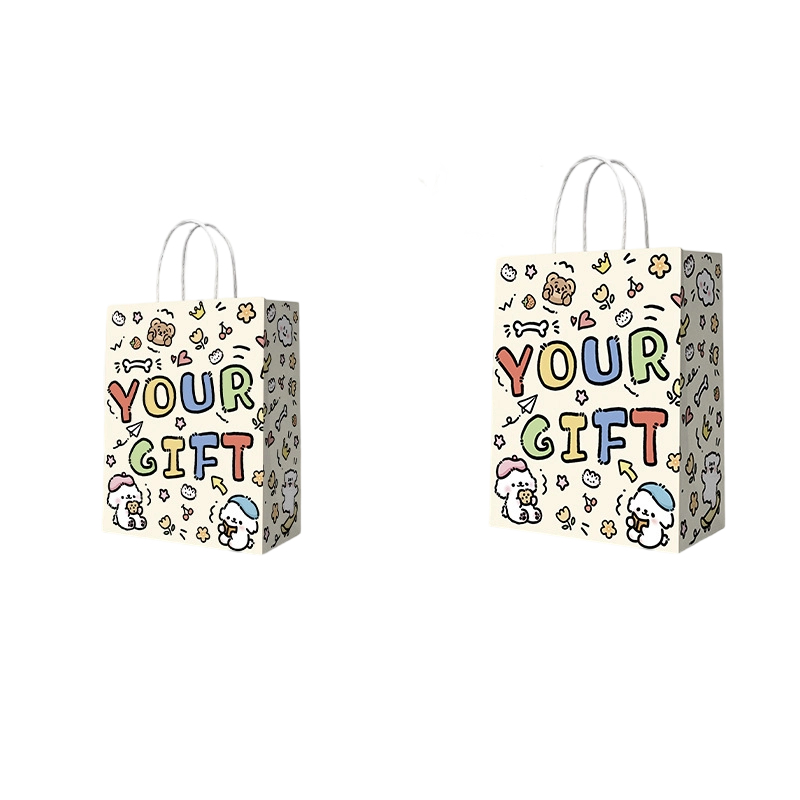 Kraft Paper Bags-Cartoon printed Gift Bags With Twisted paper Handles Custom Logo For Coffee And Bakery Packaging