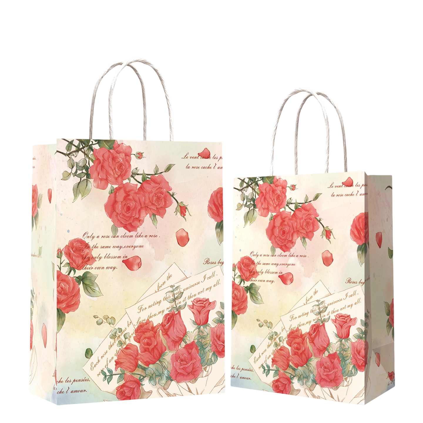 Kraft Paper Bags-Floral & Cartoon‑print Gift Bags With Twisted‑paper Handles Custom Logo For Birthday And Flower‑gift Packaging