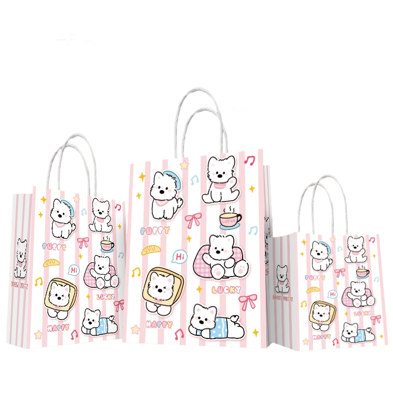 Kraft Paper Bags-Cartoon printed Gift Bags With Twisted paper Handles Custom Logo For Coffee And Pet shop Packaging