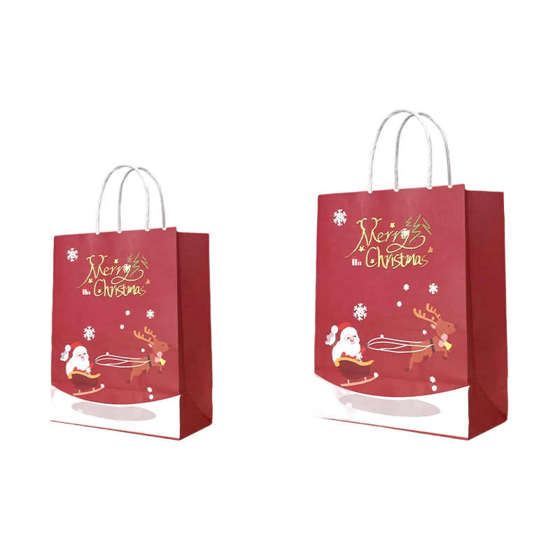Kraft Paper Bags-Christmas & Cartoon printed Gift Bags With Twisted paper Handles Custom Logo For Holiday gift Packaging
