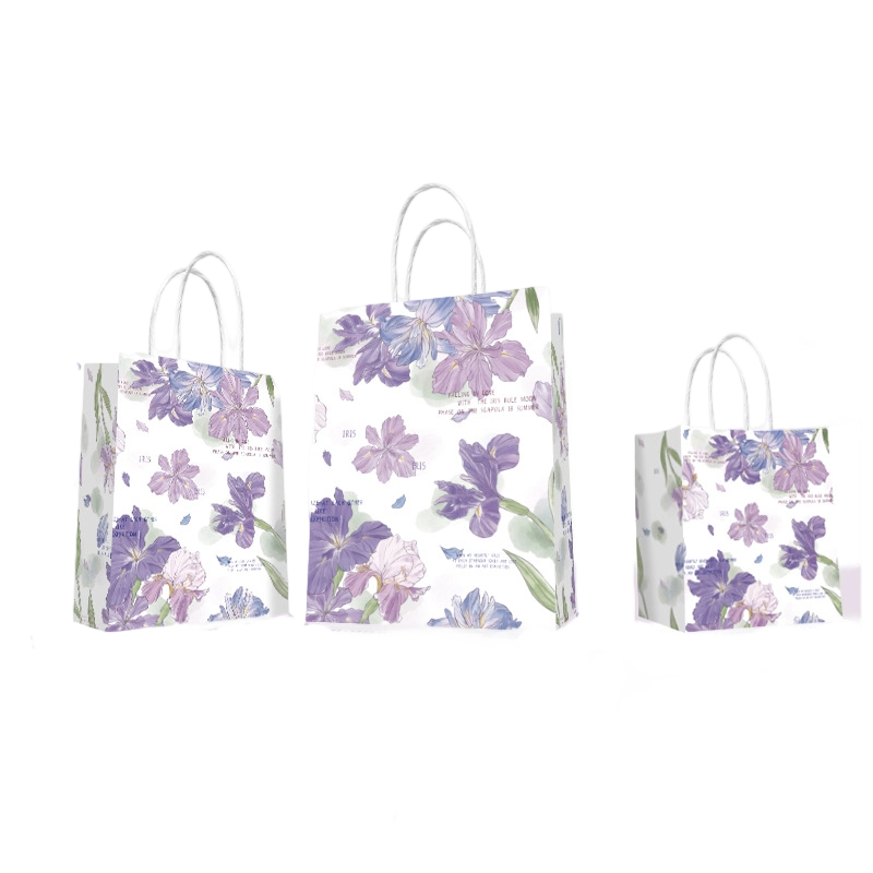 Kraft Paper Bags-Floral & Cartoon print Gift Bags With Twisted paper Handles Custom Logo For Flower And Bakery gift Packaging