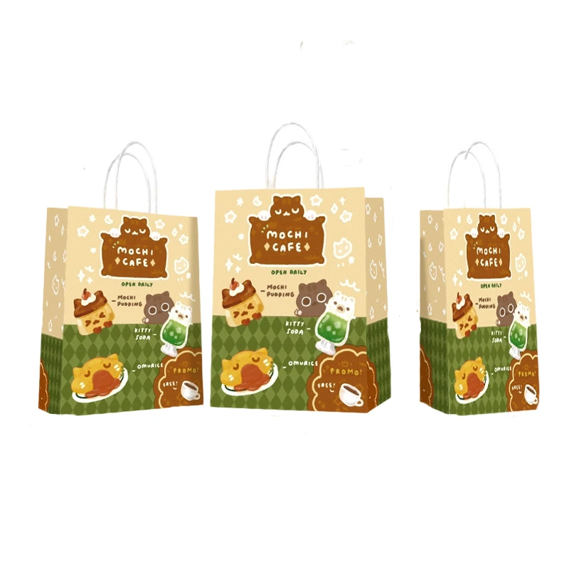 Kraft Paper Bags-Floral & Cartoon print Gift Bags With Twisted paper Handles Custom Logo For Bakery And Flower gift Packaging