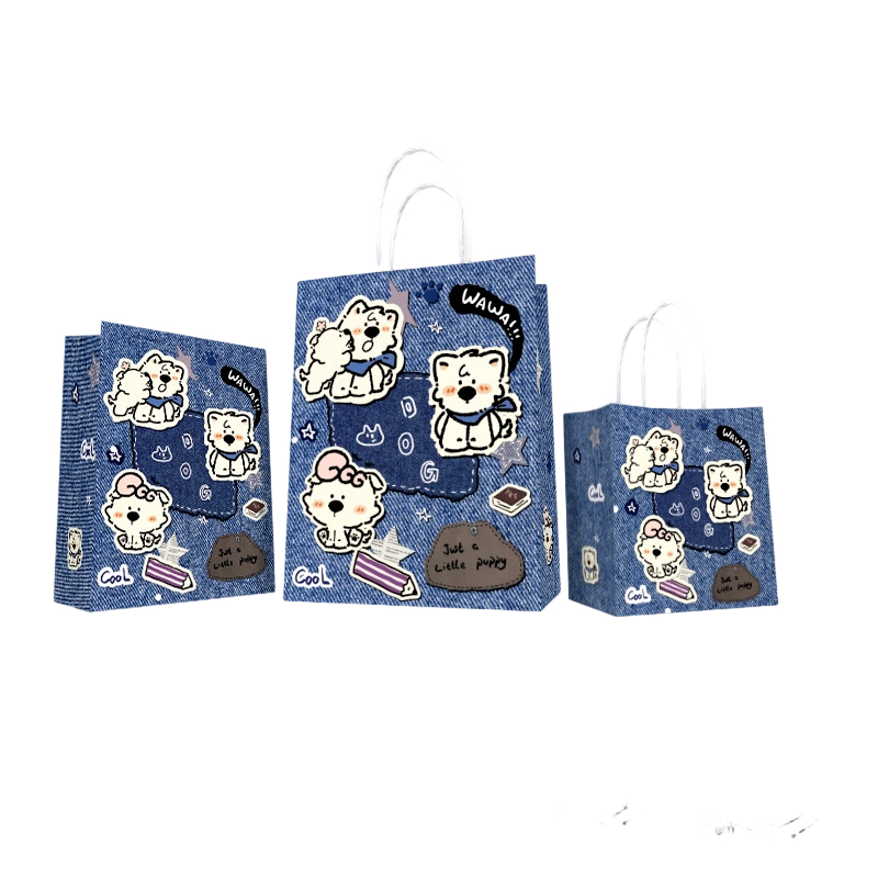 Kraft Paper Bags-Cartoon Printed Gift Bags With Twisted paper Handles Custom Logo For Kids Gifts And Bakery Packaging