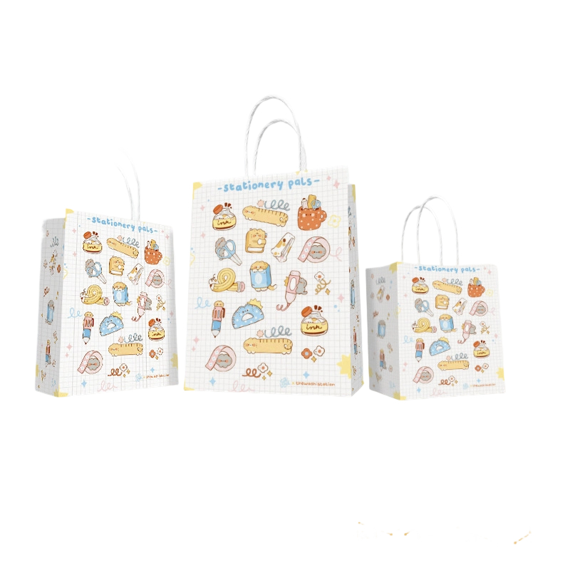 Kraft Paper Bags-Cartoon print Gift Bags With Twisted paper Handles Custom Logo For Kids Gifts And Bakery Packaging