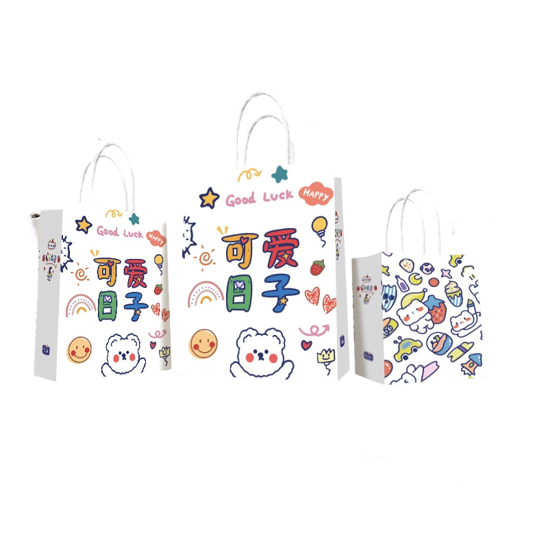Kraft Paper Bags-Cartoon printed Gift Bags With Twisted paper Handles Custom Logo For Bakery And Birthday gift Packaging