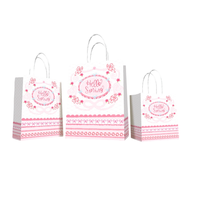 Kraft Paper Bags-Cartoon printed Gift Bags With Twisted paper Handles Custom Logo For Coffee And Bakery Packaging