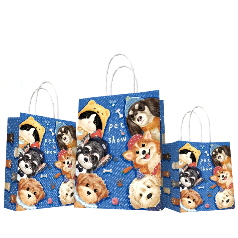 Kraft Paper Bags-Floral & Cartoon‑print Gift Bags With Twisted‑paper Handles Custom Logo For Birthday And Flower‑gift Packaging