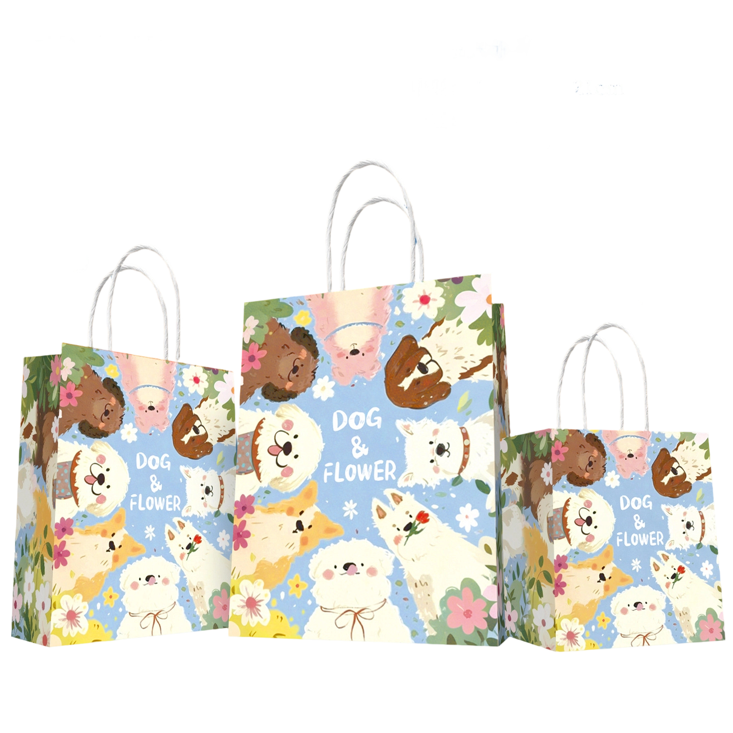 Kraft Paper Bags-Cartoon printed Gift Bags With Twisted paper Handles Custom Logo For Coffee And Pet shop Packaging