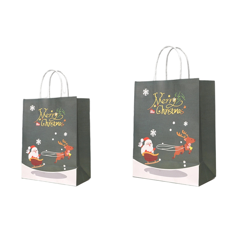 Kraft Paper Bags-Christmas & Cartoon printed Gift Bags With Twisted paper Handles Custom Logo For Holiday gift Packaging