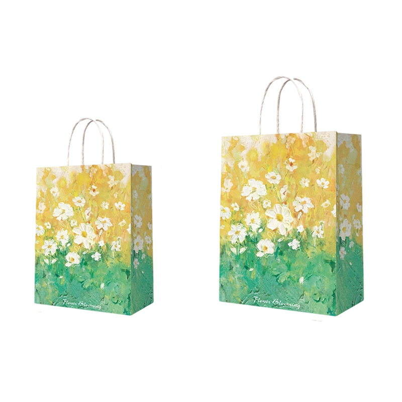 Kraft Paper Bags-Floral & Cartoon print Gift Bags With Twisted paper Handles Custom Logo For Flower And Bakery gift Packaging