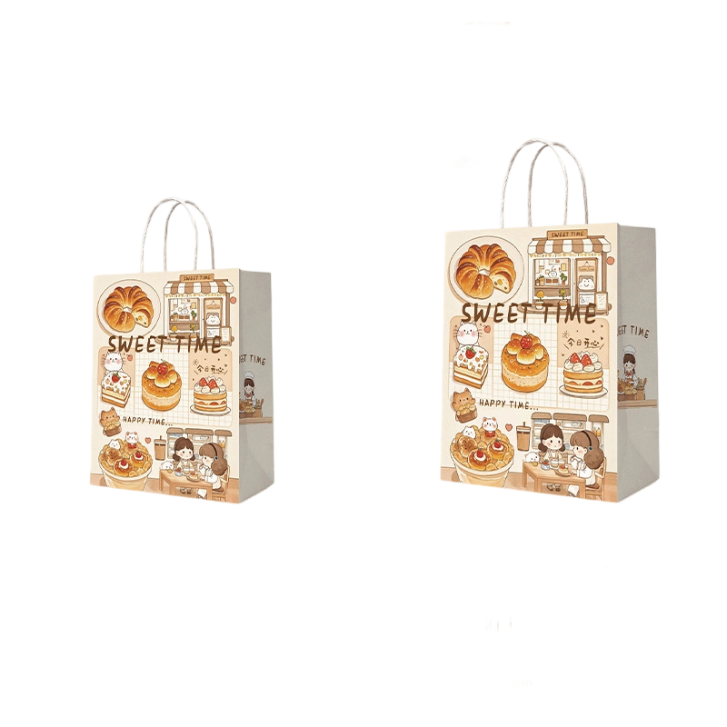 Kraft Paper Bags-Cartoon Printed Gift Bags With Twisted paper Handles Custom Logo For Kids Party And Bakery Packaging
