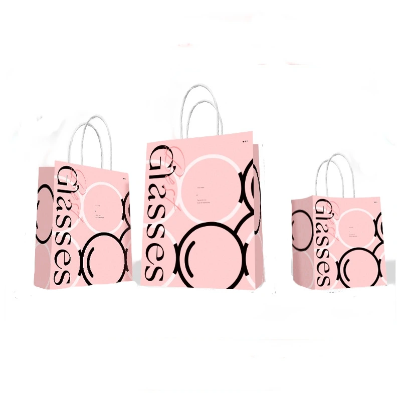 Kraft Paper Bags-Floral & Cartoon print Gift Bags With Twisted paper Handles Custom Logo For Bakery And Flower gift Packaging