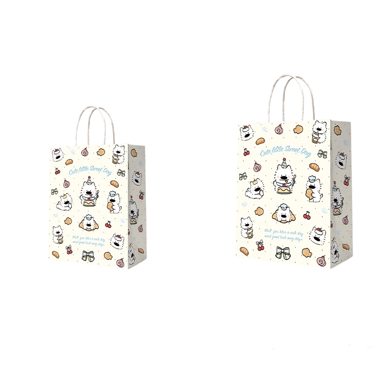 Kraft Paper Bags-Cartoon Printed Gift Bags With Twisted paper Handles Custom Logo For Kids Gifts And Bakery Packaging
