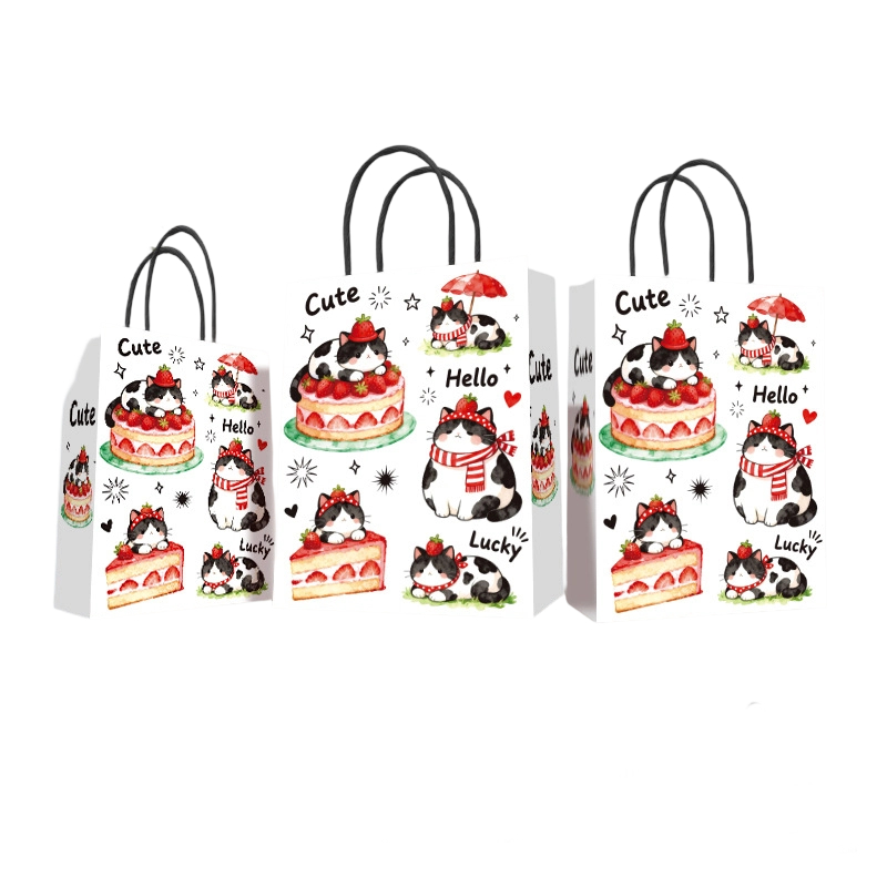 Kraft Paper Bags-Cartoon printed Gift Bags With Twisted paper Handles Custom Logo For Bakery And Birthday gift Packaging