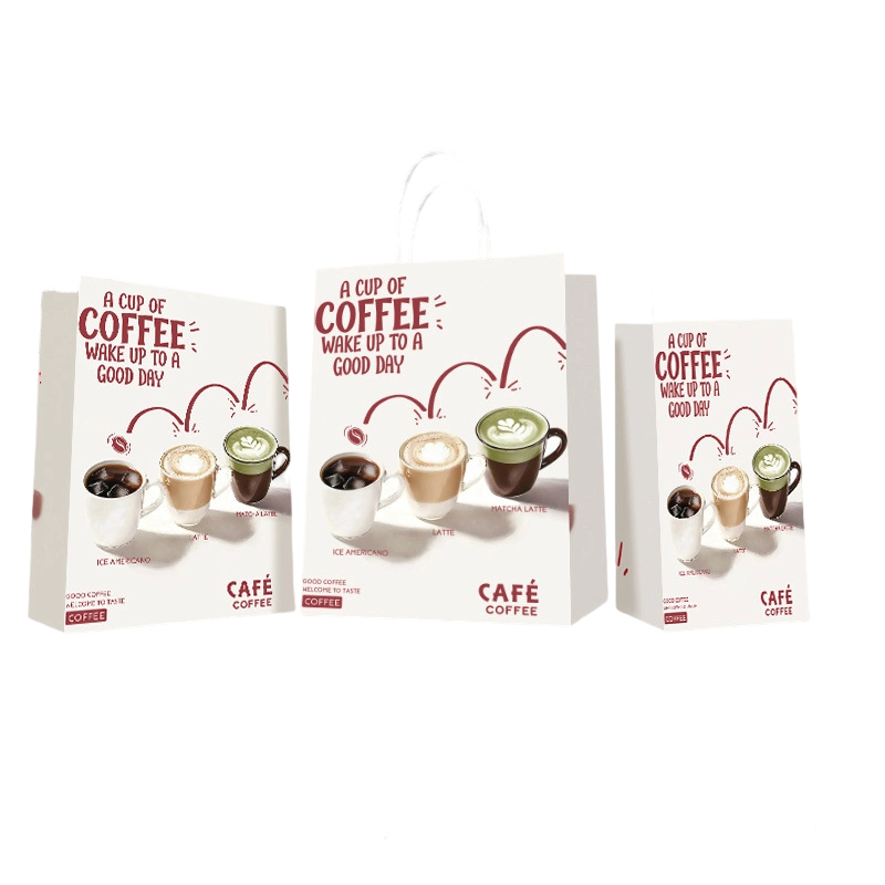Kraft Paper Bags-Cartoon printed Gift Bags With Twisted paper Handles Custom Logo For Coffee And Bakery Packaging