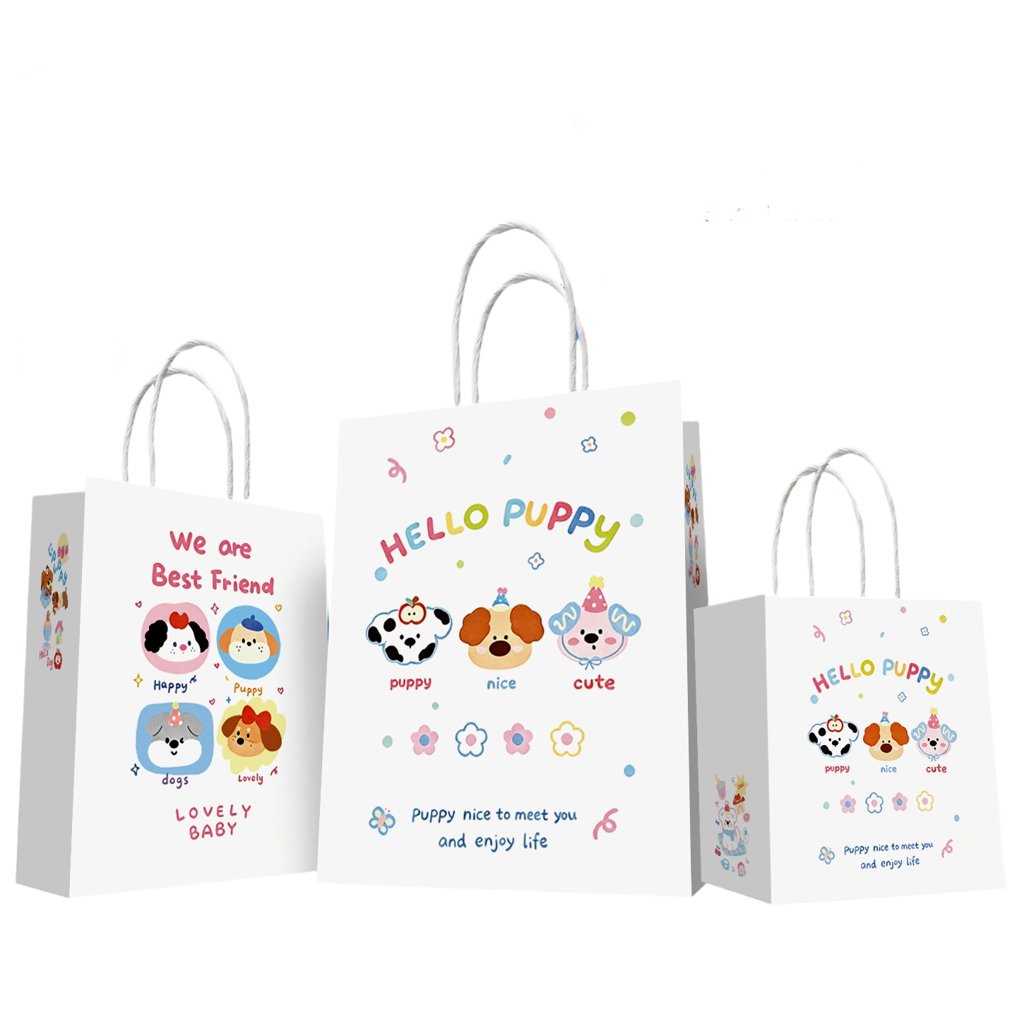 Kraft Paper Bags-Cartoon printed Gift Bags With Twisted paper Handles Custom Logo For Coffee And Pet shop Packaging