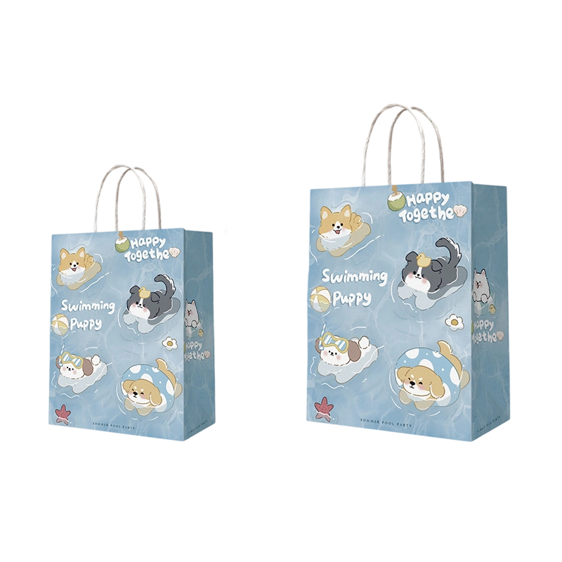 Kraft Paper Bags-Floral & Cartoon print Gift Bags With Twisted paper Handles Custom Logo For Flower And Bakery gift Packaging