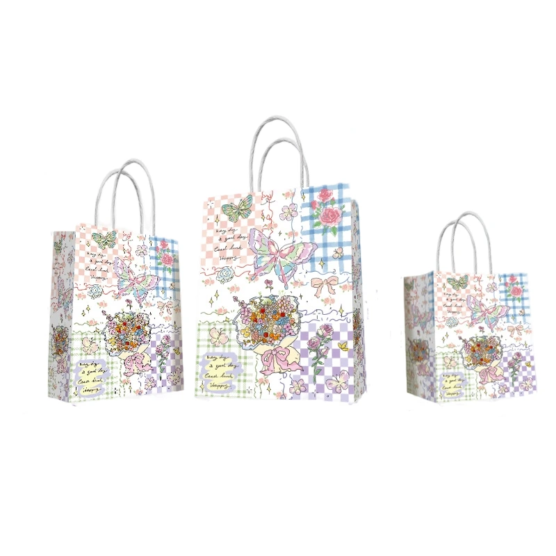 Kraft Paper Bag-Cartoon printed Gift Bags With Twisted paper Handles Custom Logo For Bakery And Flower gift Packaging