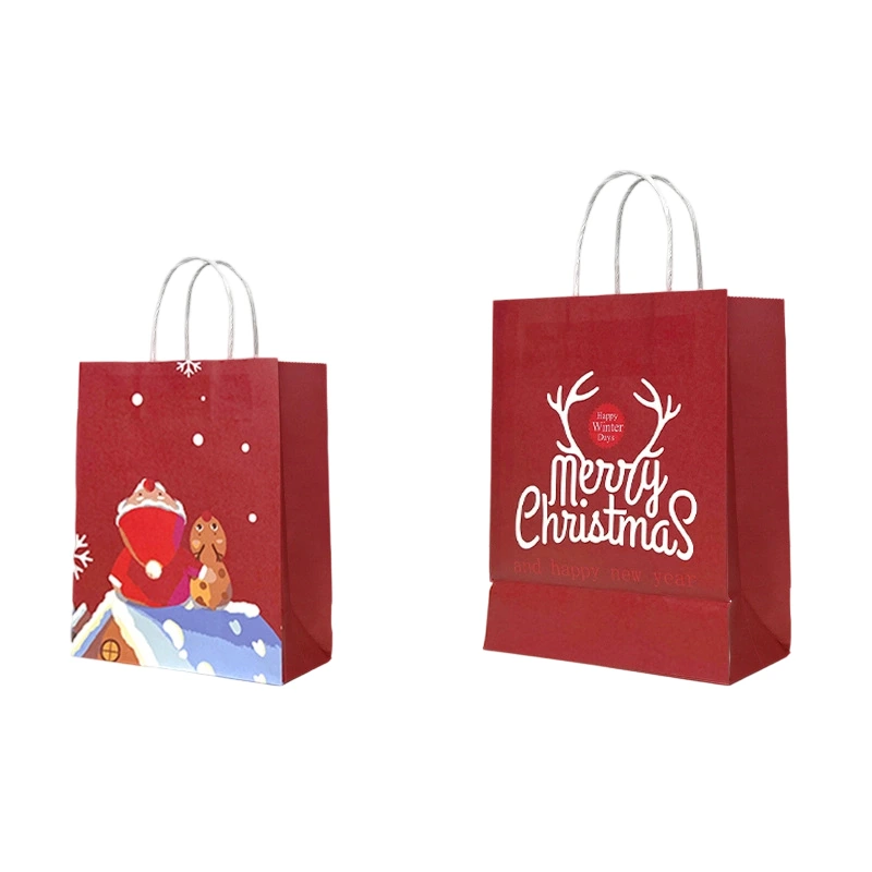 Kraft Paper Bags-Season themed Gift Bags With Twisted paper Handles Custom Logo For Holiday gift Packaging