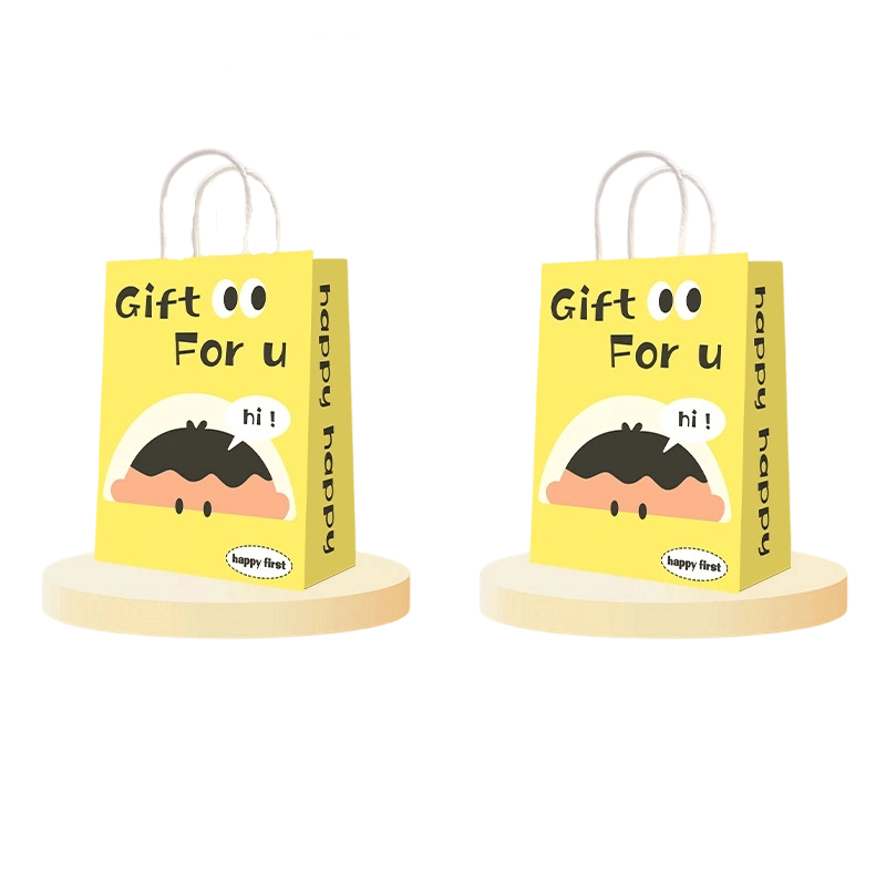 Kraft Paper Bags-Cartoon Printed Gift Bags With Twisted paper Handles Custom Logo For Kids Gifts And Bakery Packaging