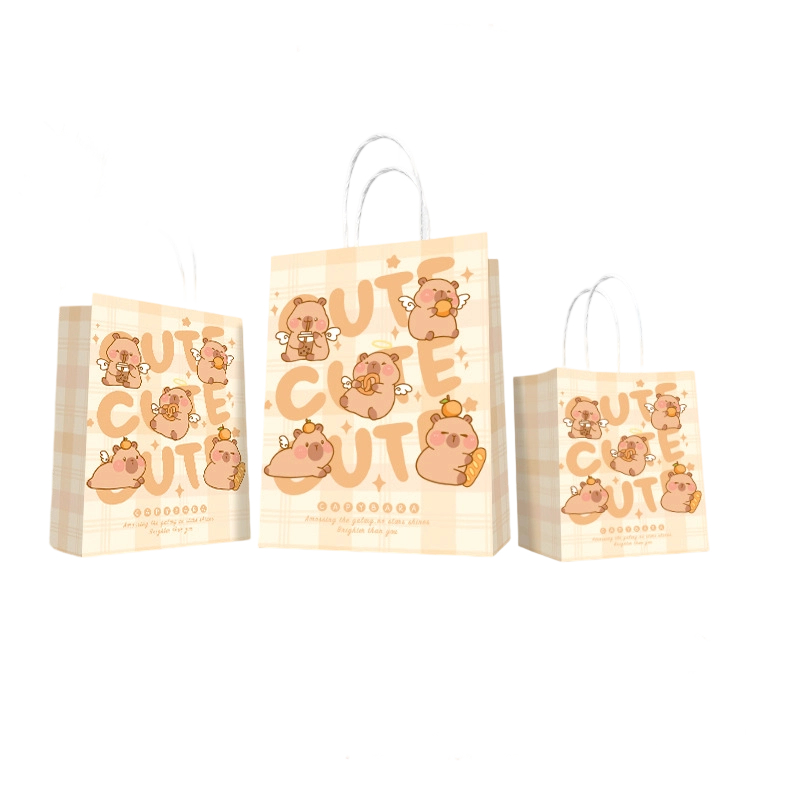 Kraft Paper Bags-Cartoon print Gift Bags With Twisted paper Handles Custom Logo For Kids Gifts And Bakery Packaging