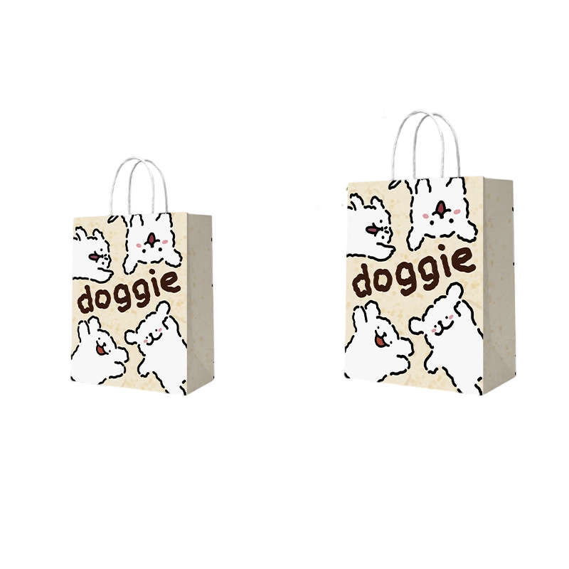 Kraft Paper Bags-Cartoon printed Gift Bags With Twisted paper Handles Custom Logo For Coffee And Bakery Packaging
