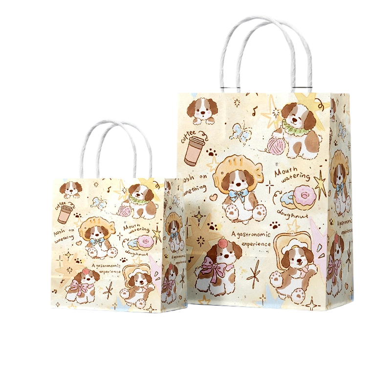 Kraft Paper Bags-Floral & Cartoon‑print Gift Bags With Twisted‑paper Handles Custom Logo For Birthday And Flower‑gift Packaging