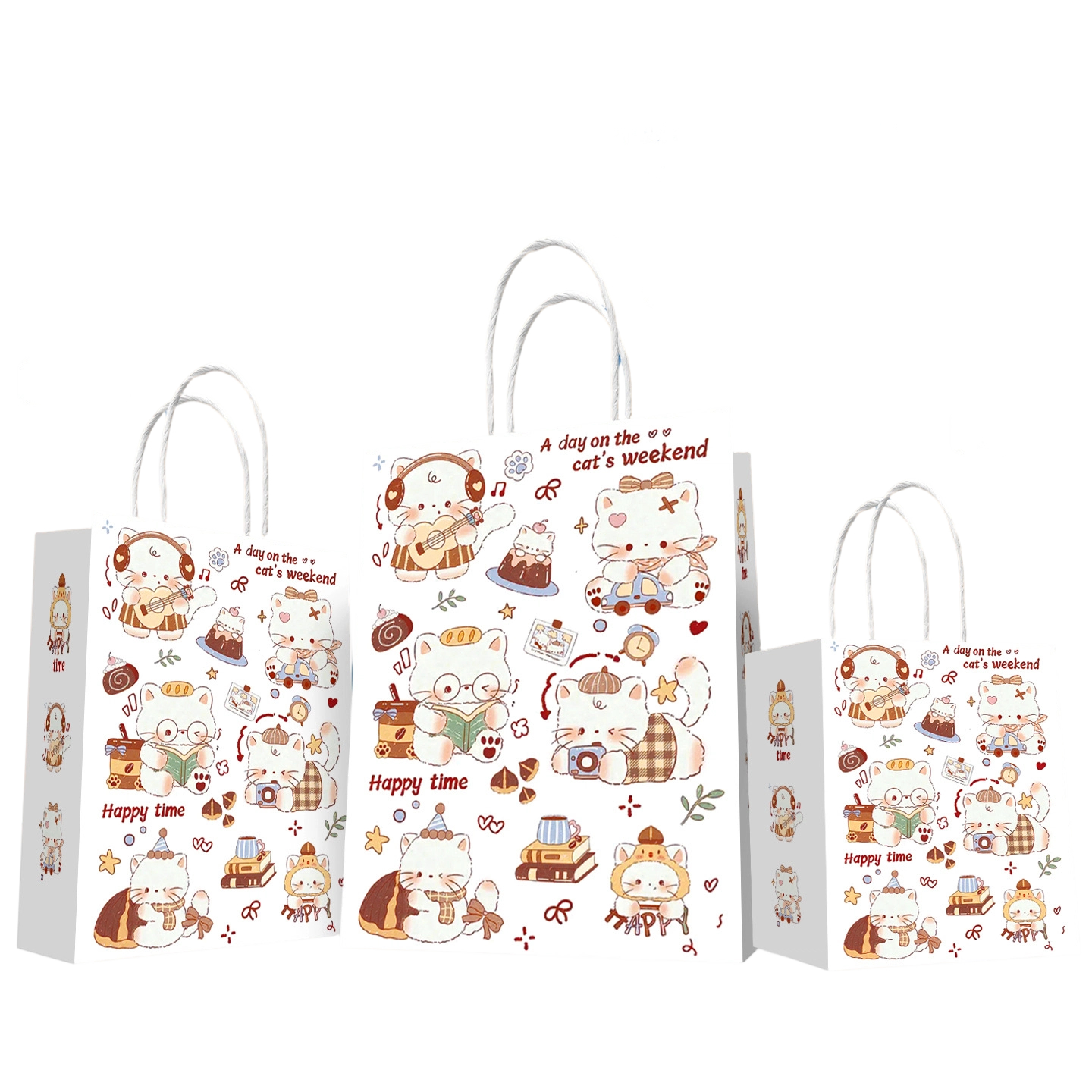 Kraft Paper Bags-Cartoon printed Gift Bags With Twisted paper Handles Custom Logo For Coffee And Pet shop Packaging