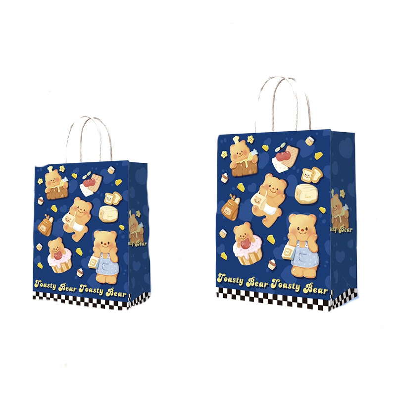 Kraft Paper Bags-Floral & Cartoon print Gift Bags With Twisted paper Handles Custom Logo For Flower And Bakery gift Packaging