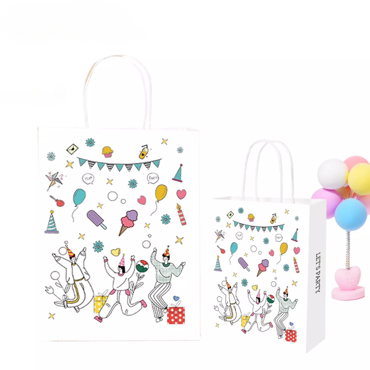 Kraft Paper Bags-Cartoon Printed Gift Bags With Paper Handles Custom Logo For Kids Birthday Party Packaging