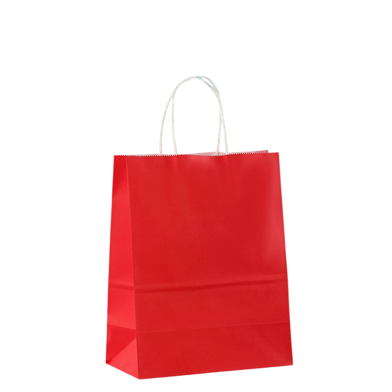 Kraft Paper Bags-Solid color Gift Bags With Twisted Paper Handles Custom Logo For Shopping And Bakery Packaging