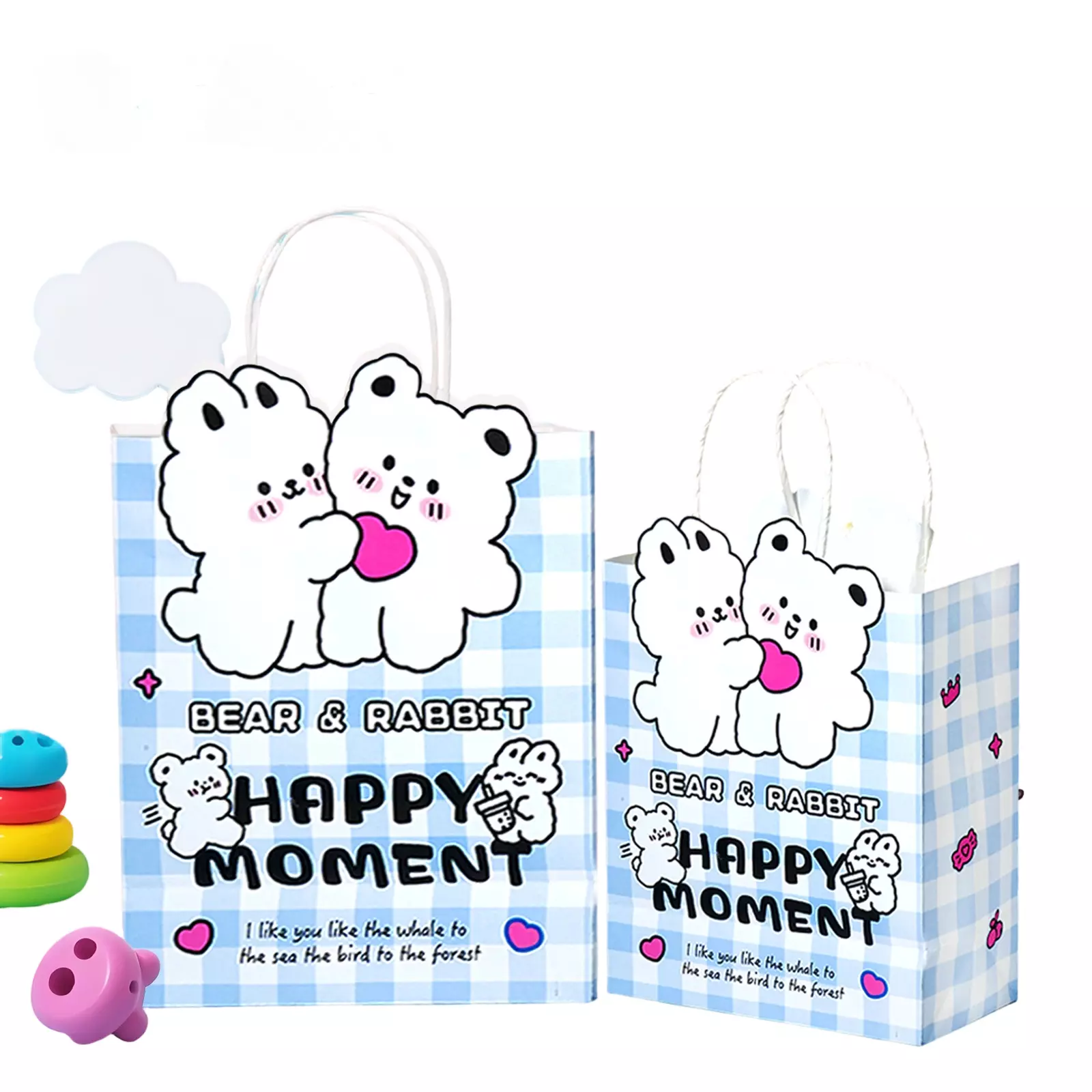 Kraft Paper Bags-Cartoon Printed Gift Bags With Paper Handles Custom Logo For Kids Birthday Party Packaging