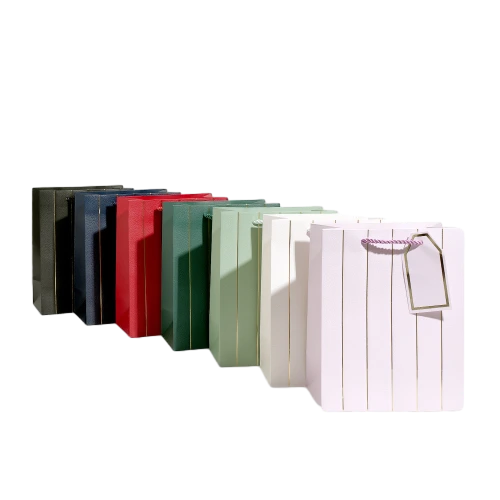 Special Craft Paper Bags - Vertical Gold Foil Line Twisted Paper Rope Gift Tote Packaging For Cosmetic Jewelry Boutique Wholesale