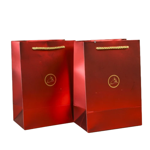 Special Craft Paper Bags - Metallic Red Gold Logo Twisted Paper Rope Gift Tote Packaging For Tea Wine Cosmetic Wholesale
