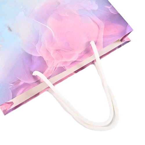 Special Craft Paper Bags - Watercolor Pink Floral Full Print White Twisted Rope Gift Tote Packaging For Cosmetic Jewelry Wholesale