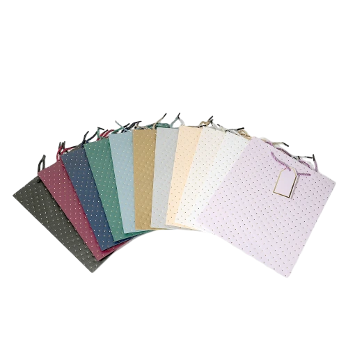 Special Craft Paper Bags - Tiny Gold Dot Embossed Twisted Rope Gift Tote Packaging For Jewelry Cosmetic Boutique Wholesale