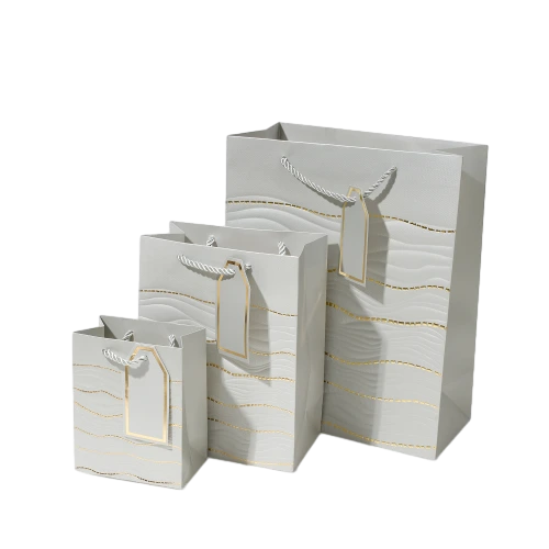 Special Craft Paper Bags - Embossed Gold Foil Wave Twisted Rope Gift Tote Packaging For Birthday Holiday Wholesale