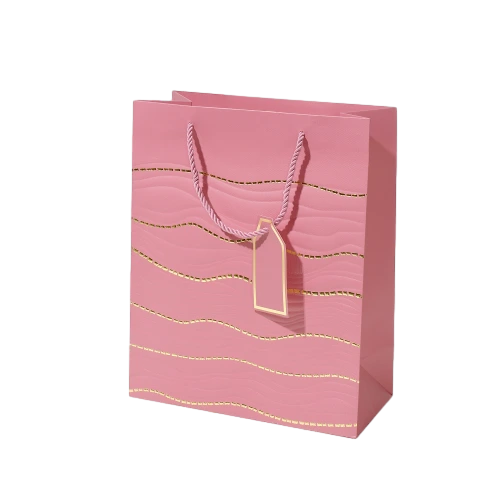 Special Craft Paper Bags - Embossed Gold Foil Wave Twisted Rope Gift Tote Packaging For Birthday Holiday Wholesale