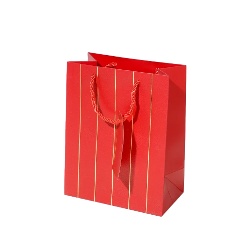 Special Craft Paper Bags - Vertical Gold Foil Line Twisted Paper Rope Gift Tote Packaging For Cosmetic Jewelry Boutique Wholesale