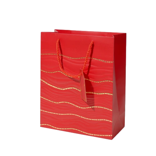 Special Craft Paper Bags - Embossed Gold Foil Wave Twisted Rope Gift Tote Packaging For Birthday Holiday Wholesale