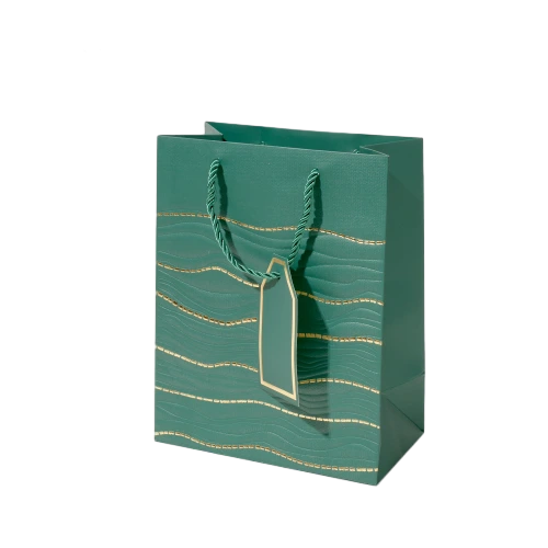 Special Craft Paper Bags - Embossed Gold Foil Wave Twisted Rope Gift Tote Packaging For Birthday Holiday Wholesale